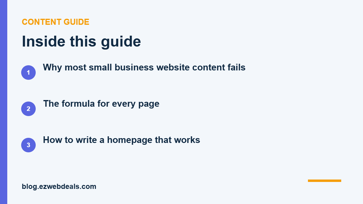 Key topics covered in How to Write Website Content for a Small Business (2026 Guide)