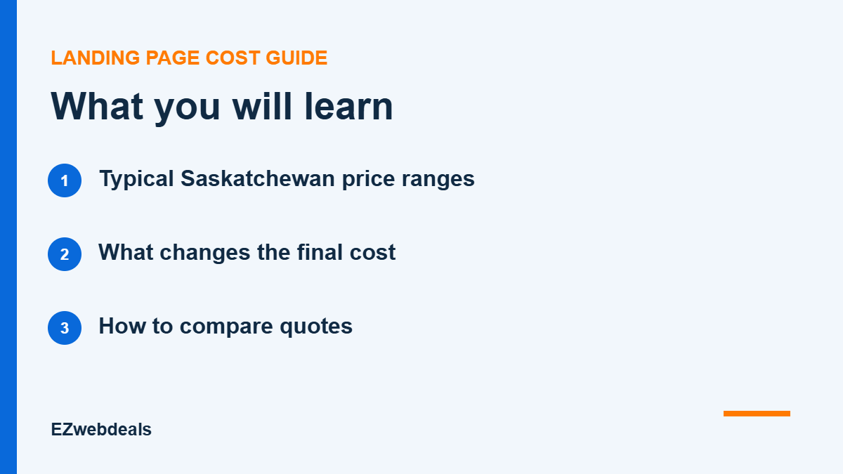 Key topics covered in the landing page cost guide