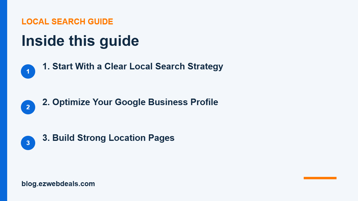 Key topics covered in Local SEO Checklist for Small Business: How to Show Up When Nearby Customers Search